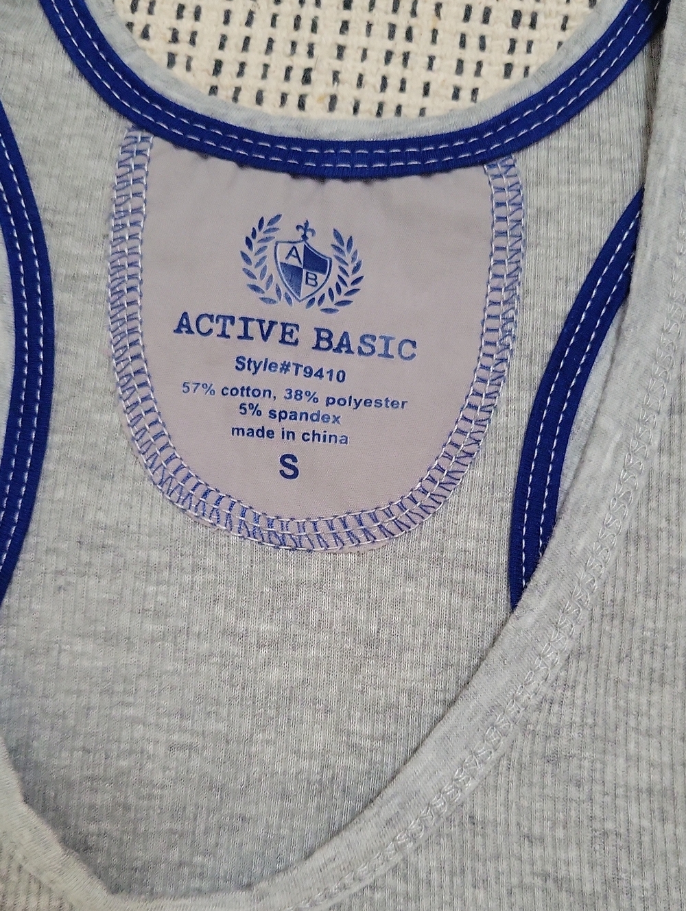 Active Basic Racerback Gray Ribbed Tank with Gray Trim Small - Picture 2 of 8